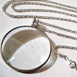 Magnify Glass Necklace Silver Tone 5x Power 36" Chain